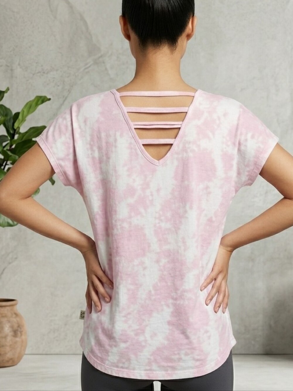 Earth Yoga Sustainable Cotton Pink Tie-Dye Top With Strappy Back Sz 1X